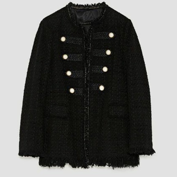ZARA - fringe twill blazer with pearl details - XS - Picture 6 of 7